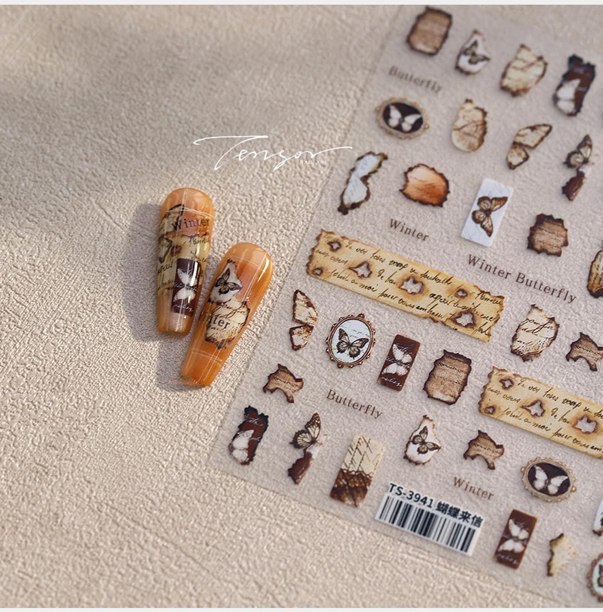 Winter Butterfly Nail Stickers for Nail Art Rustic Paper Nail Decals Vintage Stickers for Nails Designs Self Adhesive Nail Art Supplies & Decorations for Women Girls,1 Sheet DIY Manicure Decor