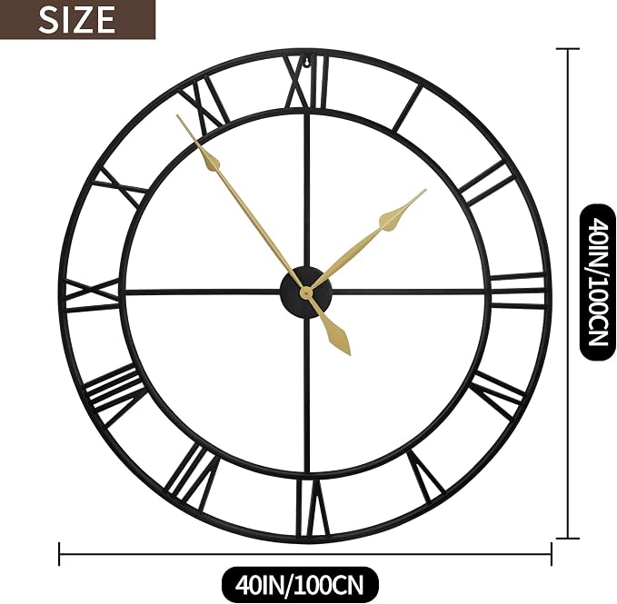 LEIKE 40 Inch Extra Large Modern Wall Clock, Oversize Rustic Round Nearly - Image 4