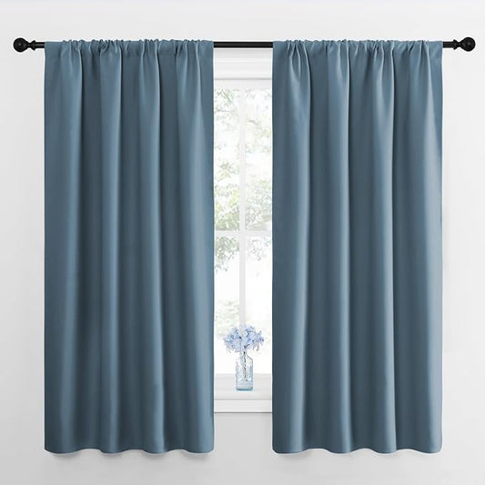 NICETOWN Kitchen Curtains, Short Blackout Drapes, Smoky Blue, Thermal Insulated by NICETOWN