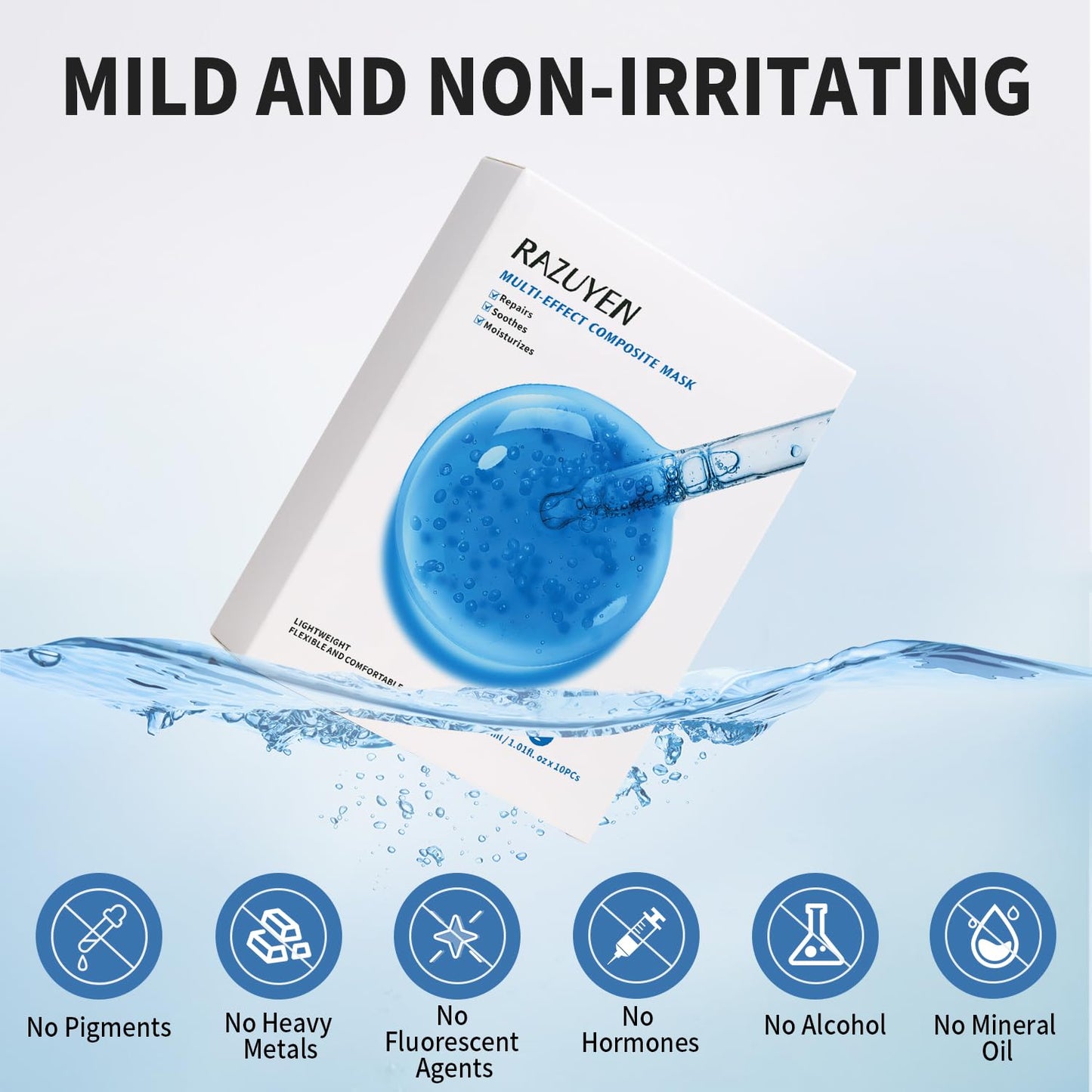 Soothing Face Sheet Mask (10 Sheets), Anti-Aging, Detoxifying & Moisturizing Face Mask for Sensitive Skin with Centella Asiatica, Vitamin B5, Glass Skin Face Mask for after Microneedling