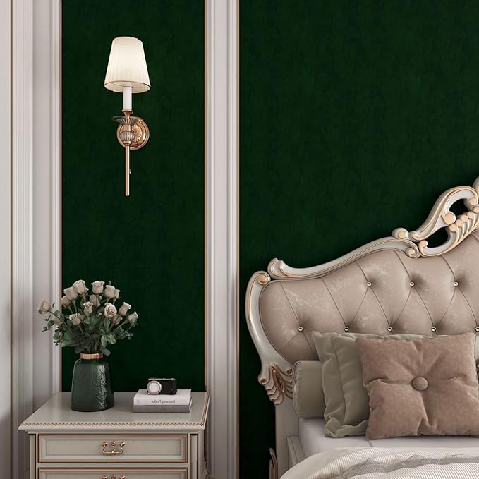YENHOME 30"X393" Dark Green Velvet Wallpaper Peel and Stick Vintage Green - Image 2