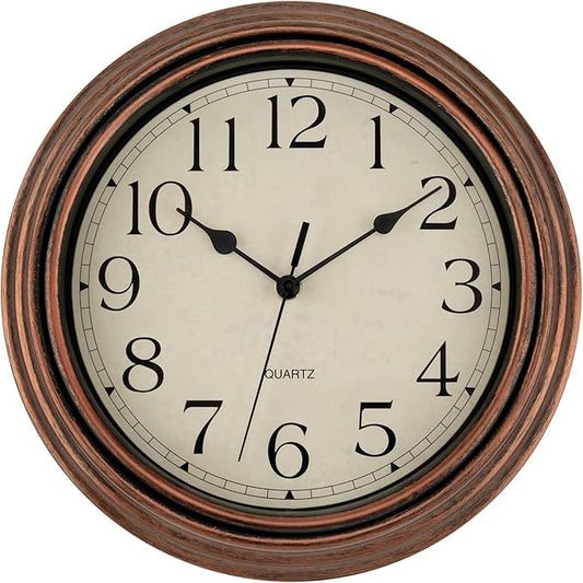 Foxtop Vintage Copper Wall Clock 12 Inch Silent Non Ticking Battery Operated by Foxtop