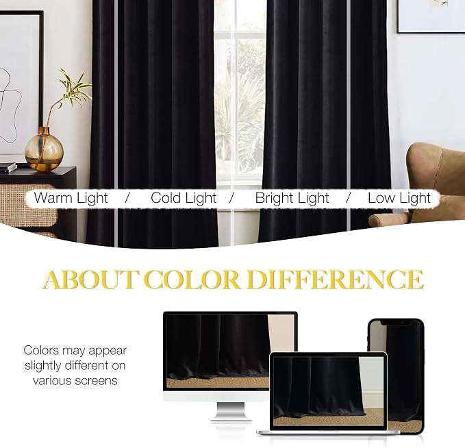 NICETOWN Black Out Velvet Curtains 108 inches Long Blackout - Image 3