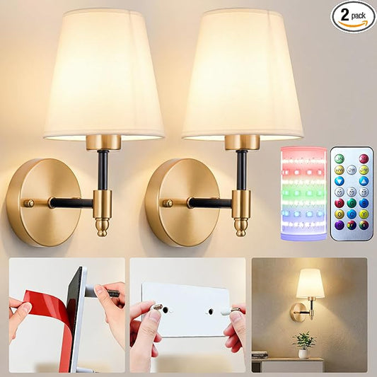 Nekhung Battery Operated Wall Sconces Set of 2, Wireless Wall Light by Nekhung