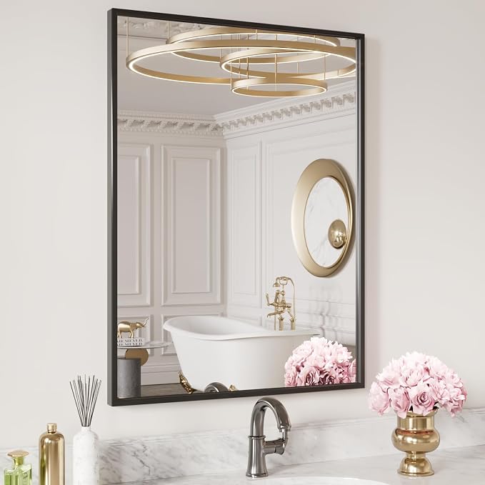 LOAAO 24"X32" Black Rectangle Bathroom Mirror Wall, Matte Black Aluminum Alloy - Image 4