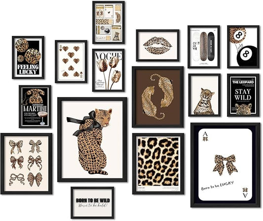 ANERZA 16 PCS Framed Leopard Wall Art Decor, Cheetah Wall Prints by ANERZA
