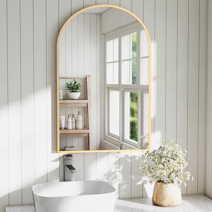 DUMOS Gold Metal Arch Vanity Rounded Rectangle Bathroom Mirrors by DumosLifestyle