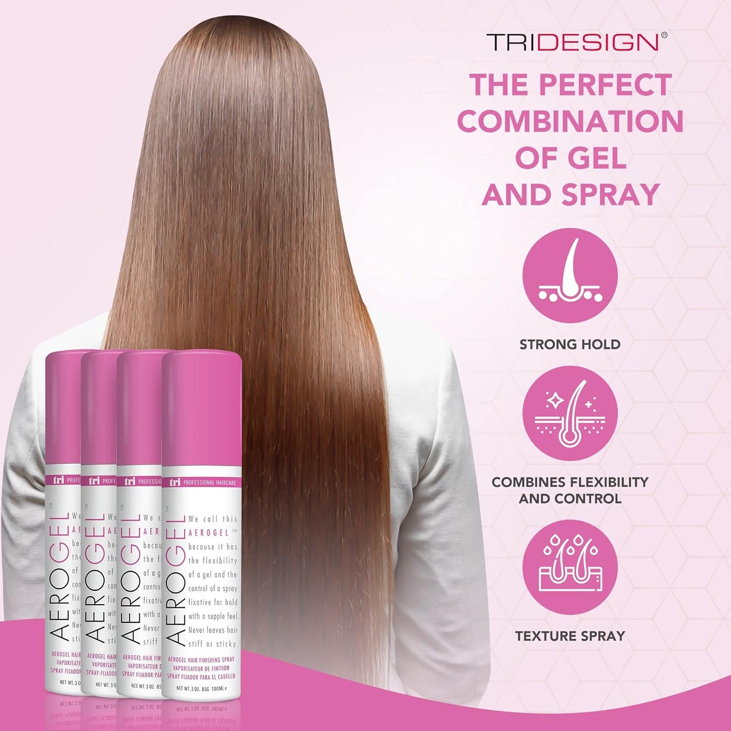 TRI Design Aerogel Hairspray - Strong Hold Hair Finishing Spray for Volumizing & Control, Flexible Styling for All Hair Types, Non-Sticky and Scented - For Women and Men - Travel Size Pack of 4 (3 Oz)