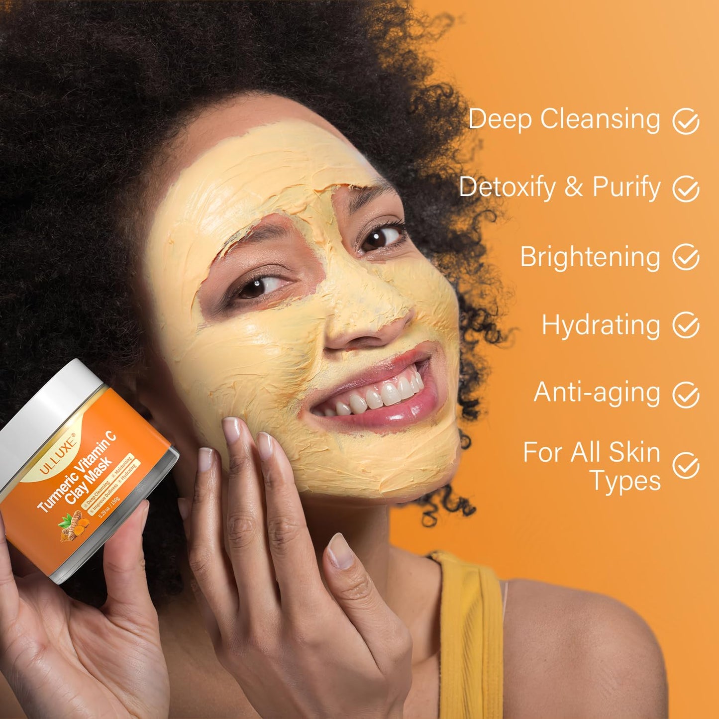 Turmeric Vitamin C Clay Mask for Dark Spots, Dull Skin, Moisturizing, Skincare Facial Mask for Blackheads and Pores Cleansing, Improve Uneven Skin Tone, Face Skincare Gift, 5.29 oz