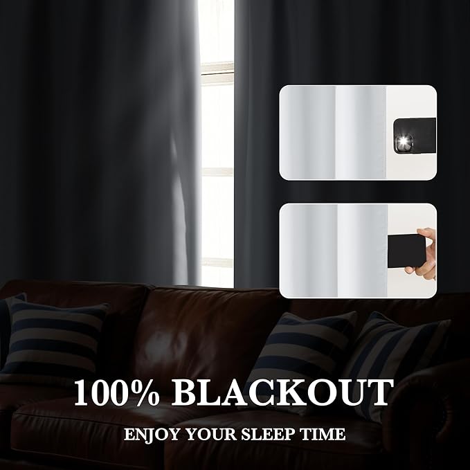 RYB HOME 100% Blackout Basement Curtains Over Sink 30 inches Long, Heat & UV - Image 5