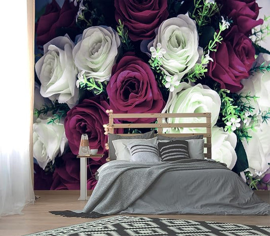 XMPMBM-Rose Floral Fabric Wallpaper Living Room Bedroom Bathroom Wall Mural-W by XMPMBM-Wallpaperthatwontpeeloff