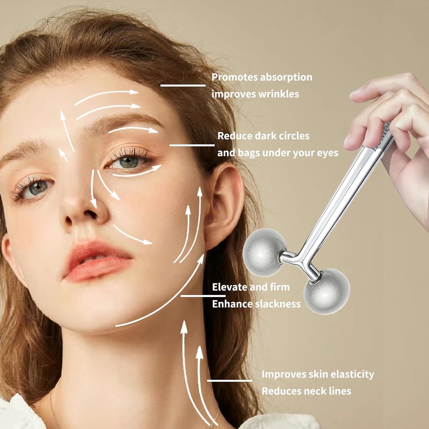 Face Roller Massager Skin & Gua Sha Facial Tools Stainless Steel, Facial Massage Skin Care for Face Neck Body, Reduce Puffiness Remove Wrinkles, Valentines Gift for Women