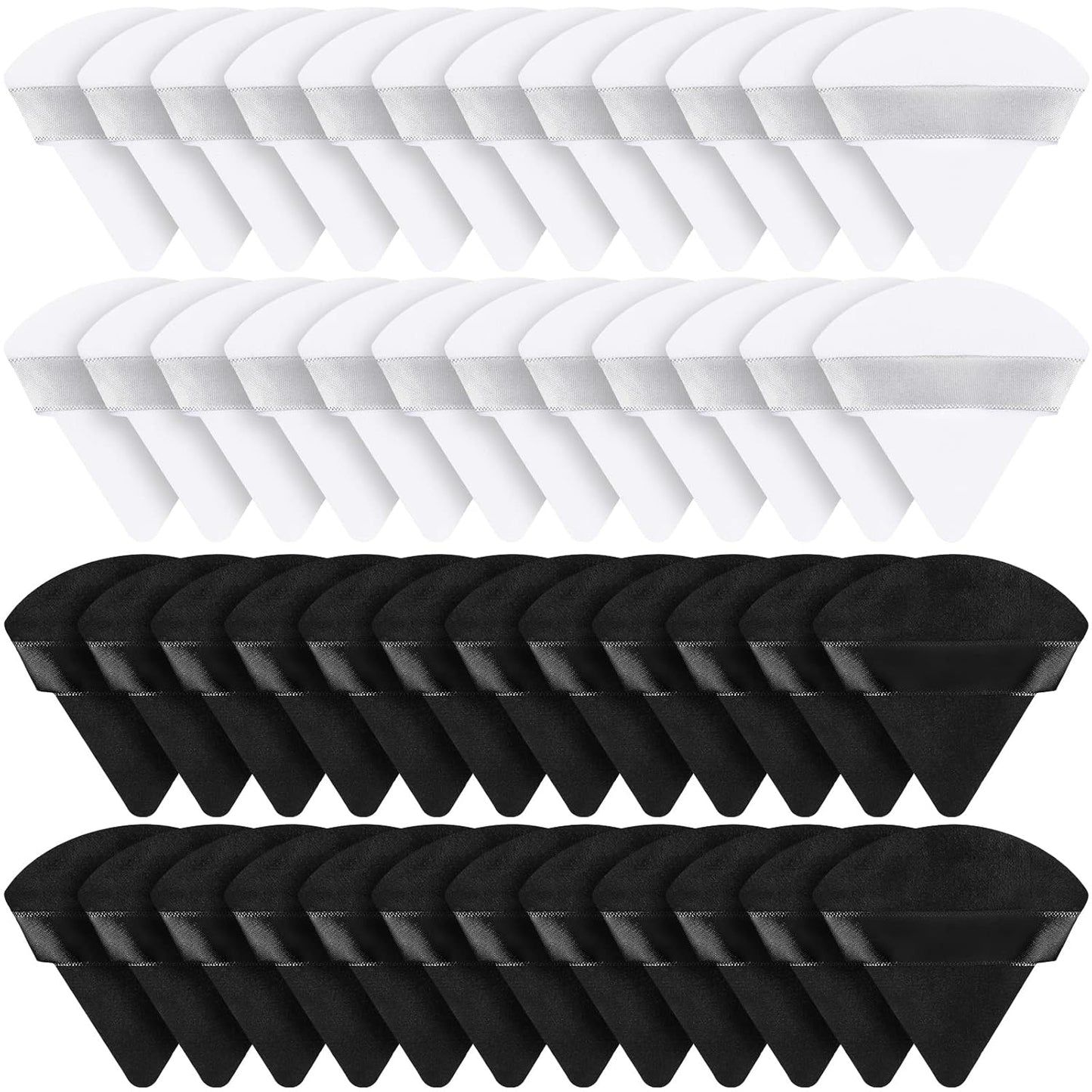 Suclain 48 Pcs Velour Triangle Powder Puff Soft Velour Makeup Puff for Face Powder Makeup Triangle Sponges for Wet and Dry Cosmetic Foundation Loose Mineral Body Makeup Tool(Black, White)