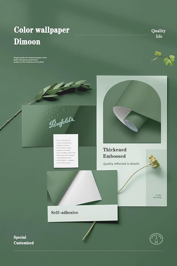 Dimoon 236''x23.6'' Green Peel and Stick Wallpaper Contact Paper Modern Self - Image 4