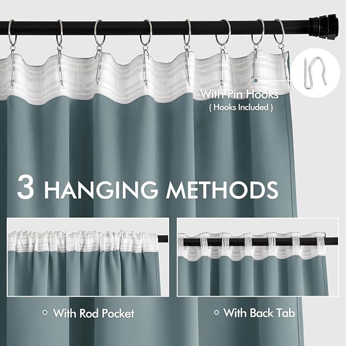 MIULEE Greyish Blue Back Tab Blackout Curtains 90 Inches Long 2 Panels Set - Image 3