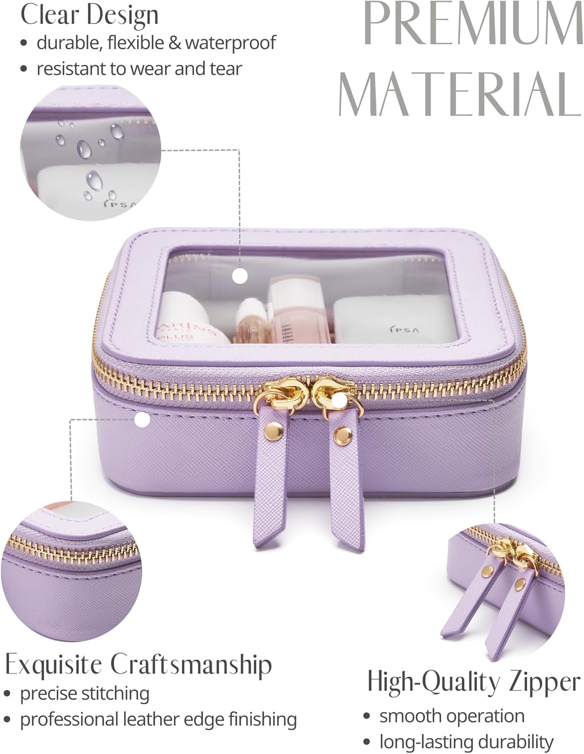 Popvibe Clear Makeup Bag Travel Cosmetic Case Transparent Toiletry Bag with Zipper, Portable Make Up Organizer Traveling Compact Car Bag for Essentials