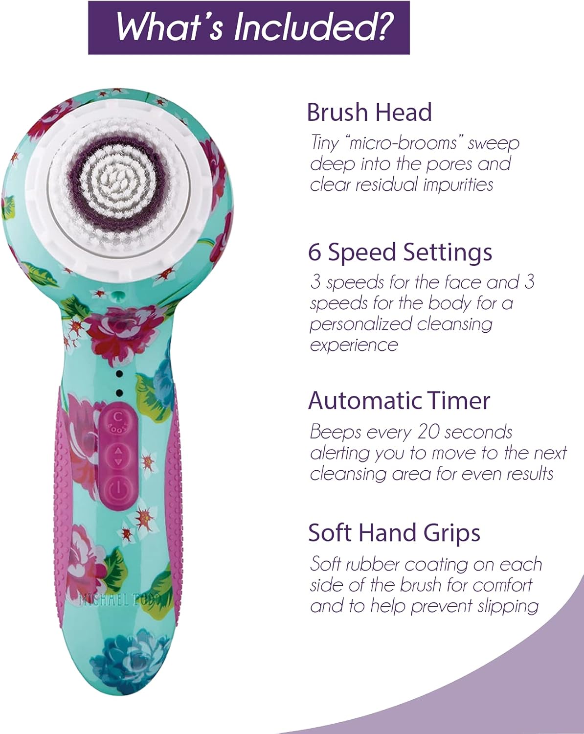Michael Todd Beauty - Soniclear Elite - Facial Cleansing Brush System - 6-Speeds - Face Cleansing Brush & Exfoliating Body Scrubber