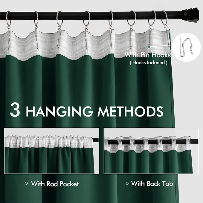 MIULEE Christmas Hunter Green Back Tab Blackout Curtains 102 Inch Long 2 Panels - Image 3