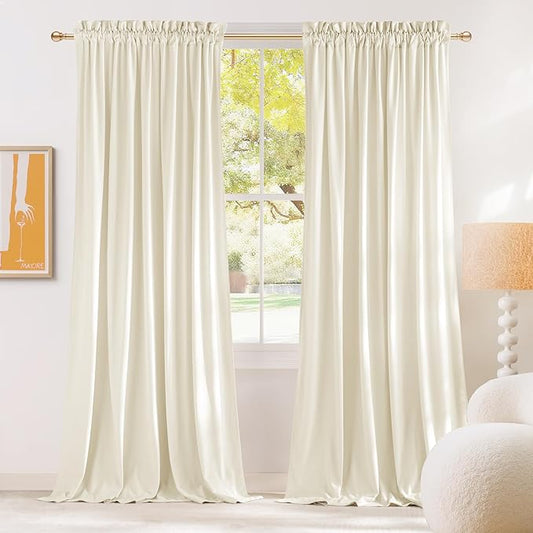 NICETOWN Thermal Insulated Velvet Curtains Ivory 96 Inch Length, Heavy Duty by NICETOWN