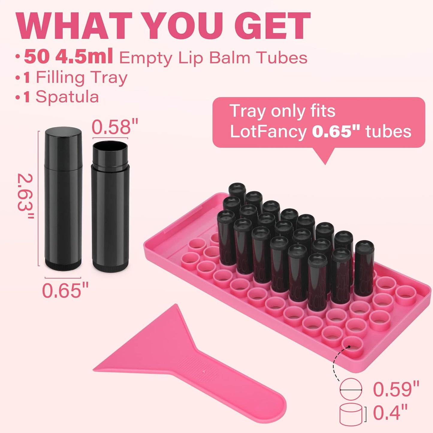 LotFancy Lip Balm Tubes with Filling Tray and Spatula, 50Pcs 4.5ml Black Lip Balm Containers, BPA Free & Leak Free, Handmade Set