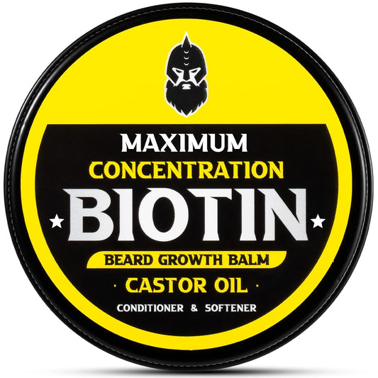 Beard Balm, Maximum Concentration BIOTIN, with Castor Oil and Argan & Jojoba Oils, Promotes Beard Growth, Styles, Strengthens & Softens Beards & Mustaches, 2 Ounce，Sandalwood