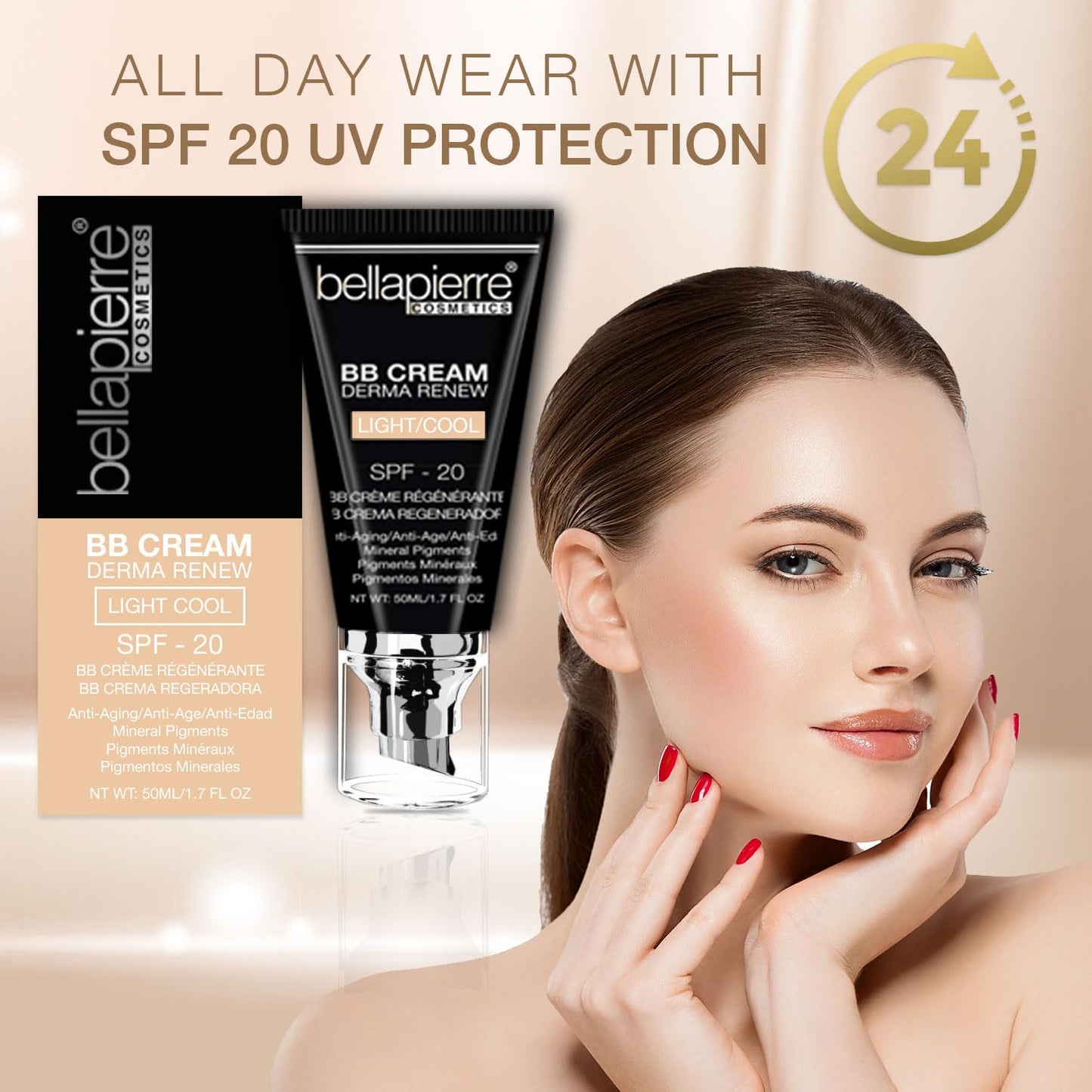 bellapierre BB Cream with SPF 20 - Tinted Sunscreen, Concealer, Matte Foundation, & Moisturizing Face Cream | Lightweight Formula + Pump Top Applicator | Non-Toxic & Paraben Free | 1.7 Oz - Fair Cool