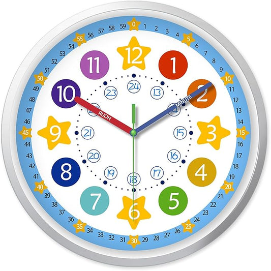 XFM Blue Kids Wall Clock 8 Inch Silent Non Ticking Quartz Battery Operated by XFMWallClock