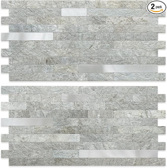 AULIGET 2 Sheets Mountain Rock Peel and Stick Backsplash, PVC Mixed Metal Gold by AULIGET