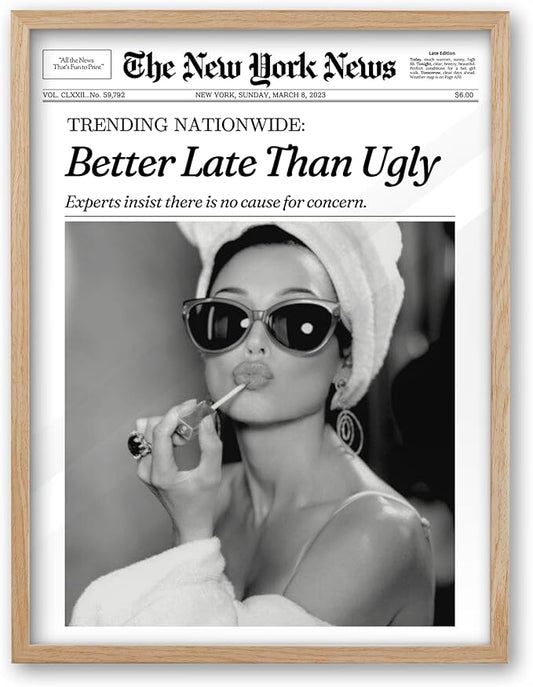 iHery Small Natural OAK Wood Hepburn Newspaper Trendy Bathroom Wall Decor by iHery