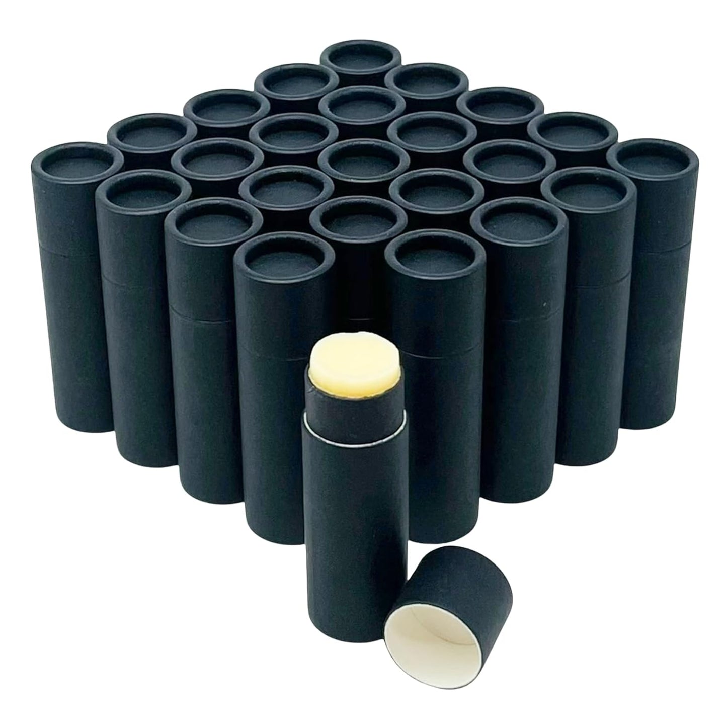 GreenWay 0.15oz / 4.25g Kraft Paperboard Lip Balm Tubes with Lids - 25 Pack Lip Gloss Tubes Refillable DIY Cosmetic Containers – Extra Thick Push-Up Bottom Lip Balm Containers - Black