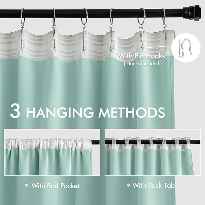 MIULEE Aqua Back Tab Blackout Curtains 90 Inches Long 2 Panels Set - Image 3