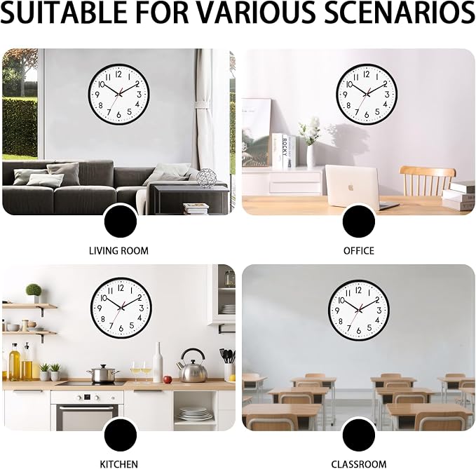 HZDHCLH Wall Clock Black, Silent Wall Clocks Battery Operated 12 Inch Modern - Image 5