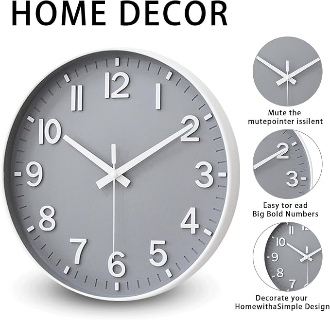 HZDHCLH Wall Clocks Battery Operated, Wall Clock Gray, 14 inch Wall Clock - Image 4