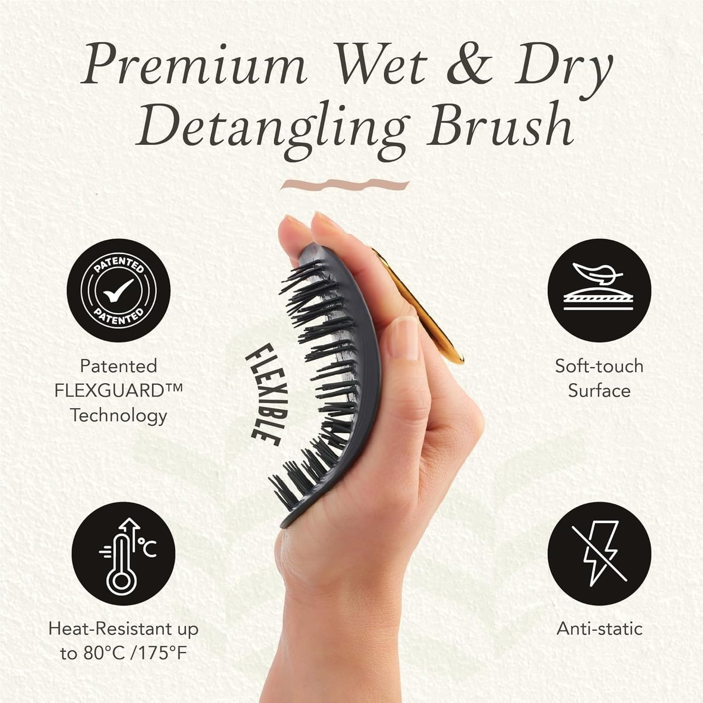 Manta Original Anti-Breakage Hairbrush – Gentle Detangling Brush for Wet & Dry Hair, Flexible Hairbrush for All Types, Healthy Hair Care for Women & Men, Black