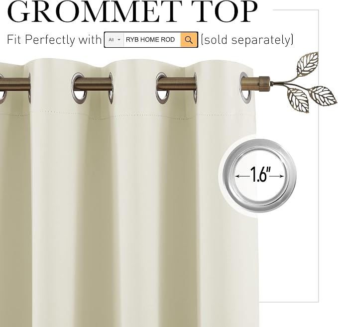 RYB HOME Blackout Curtains Soundproof Energy Saving Insulating Privacy Room - Image 2