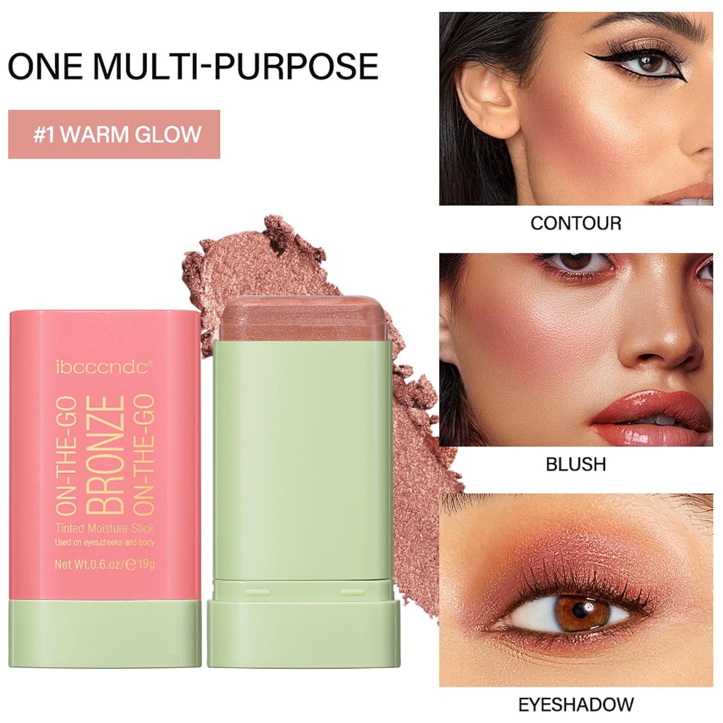 On-The-Go Bronzer Stick,Multi-Use Cream Contour Stick,Natural Long Lasting Face Bronzer,Smooth Highlighter Contour Stick,Bronze Contour Makeup Facial Shaping,01 Warm Glow