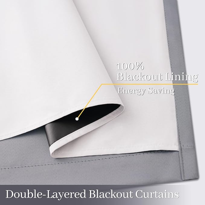 Yakamok 100% Blackout Curtain Panels 84 inches Cold and Light Blocking Drapes - Image 3
