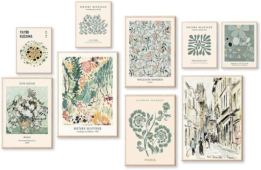 KBKBART 9 PCS Sage Green Wall Art by KBKBART