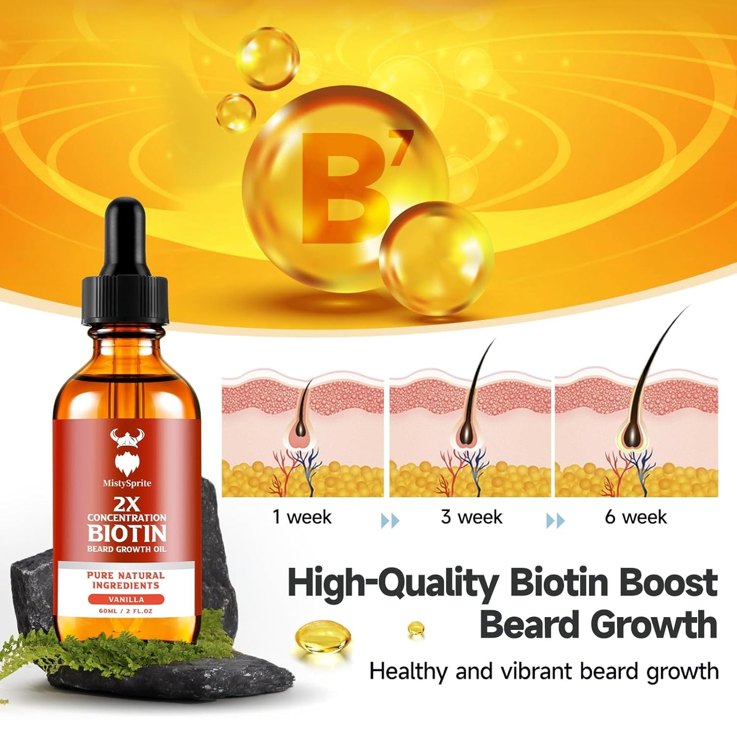 Beard Growth Oil - 2X Concentration Biotin for Men (2 oz) - Natural With Argan, Jojoba and Vitamin, Growth Softener, Moisturizer (Vanilla)