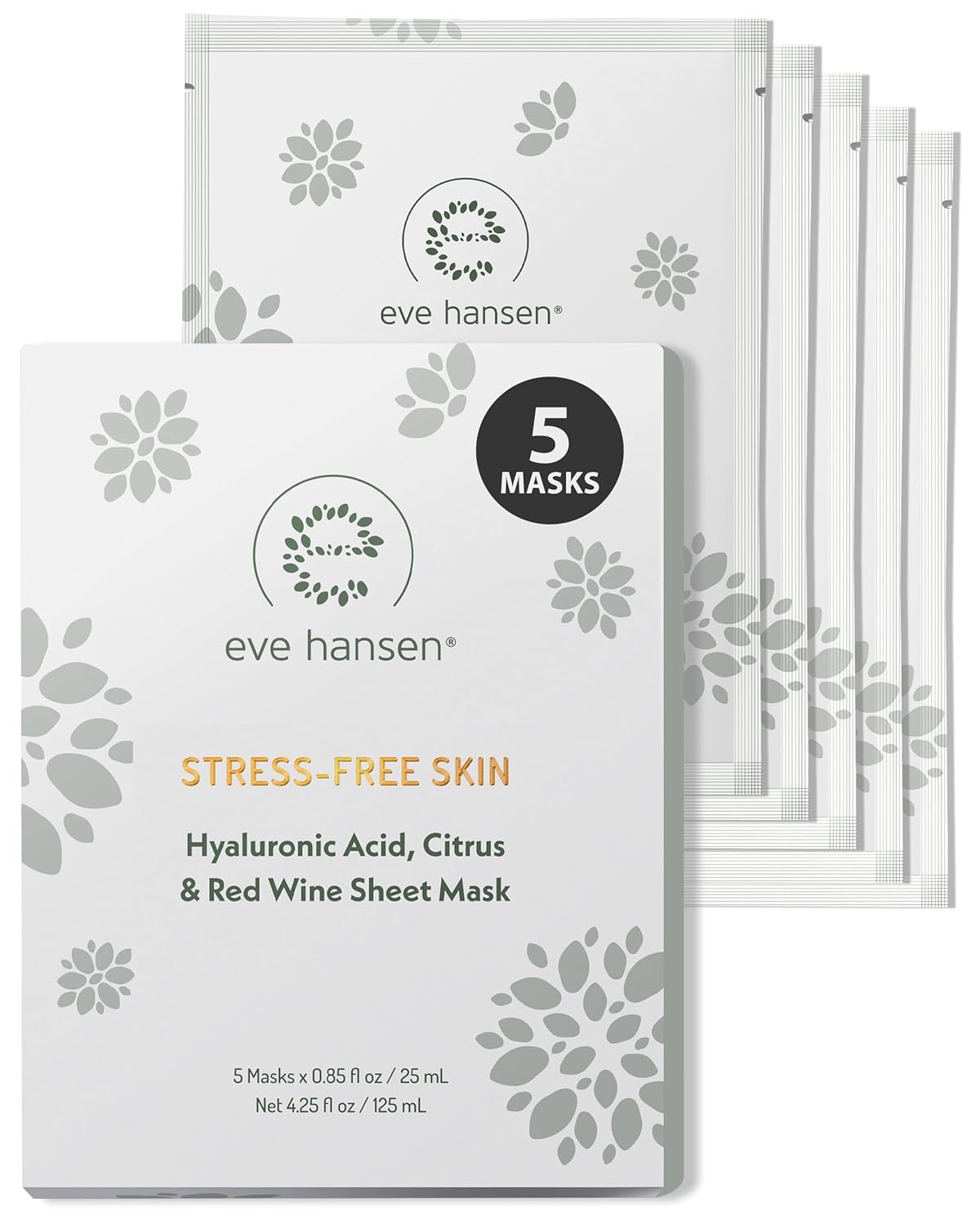 Eve Hansen Collagen Face Mask Sheets Set of 5 – Hydrating & Nourishing Care for All Skin Types – With Hyaluronic Acid, Tangerine Peel, Blueberry Extract & Spinach Leaf