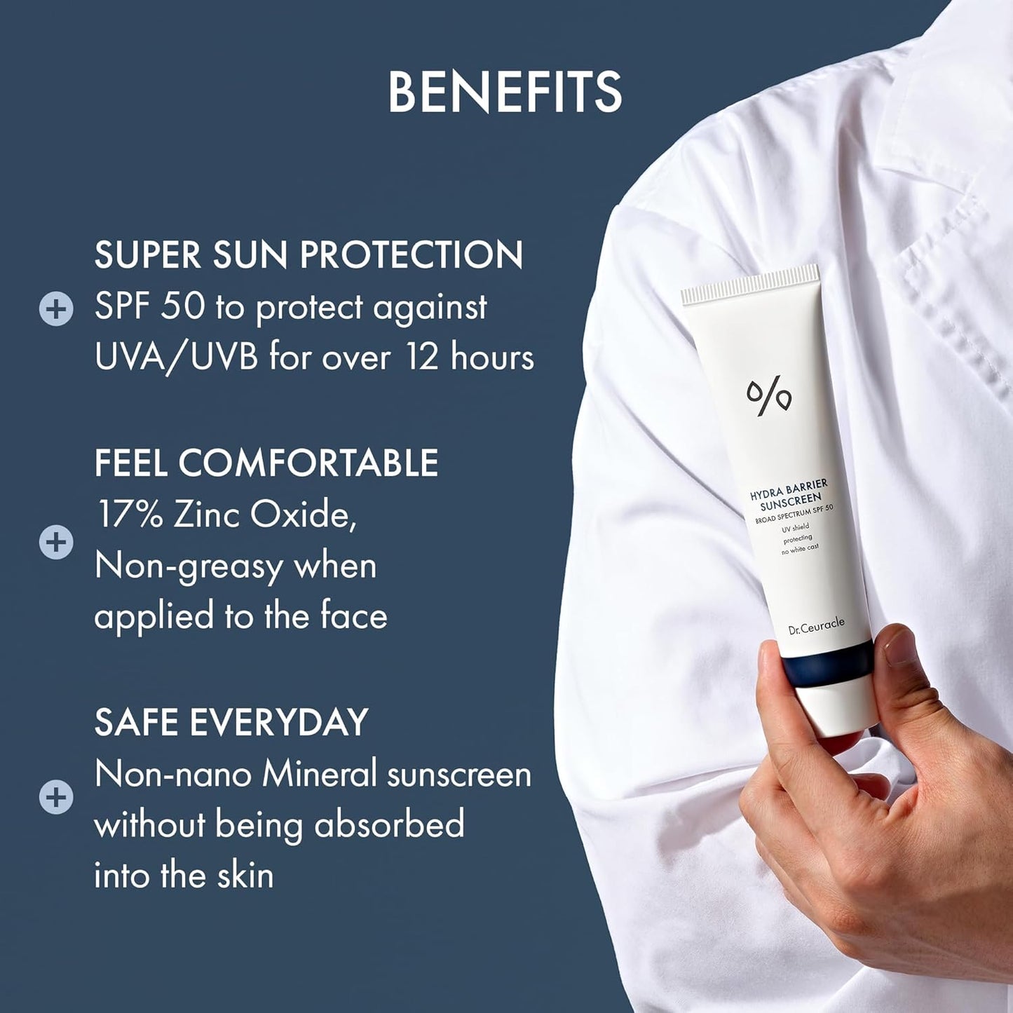 Dr.Ceuracle Hydra Barrier Mineral Sunscreen Broad Spectrum SPF 50 - Korean Sunscreen with Zinc Oxide and Hyaluronic Acid, Dewy Glow (50 ml / 1.69 fl. oz.)