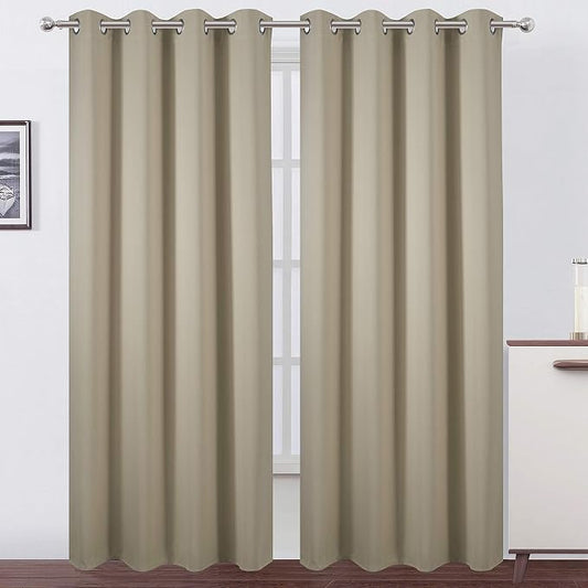 LEMOMO Blackout Curtains 52 x 84 Inch Long Beige Curtains Set of 2 Panels Room by Lemomo
