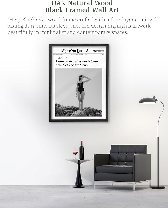 iHery Premium Natural Black OAK Wood 12x16in Trendy Framed Wall Art, Retro - Image 4