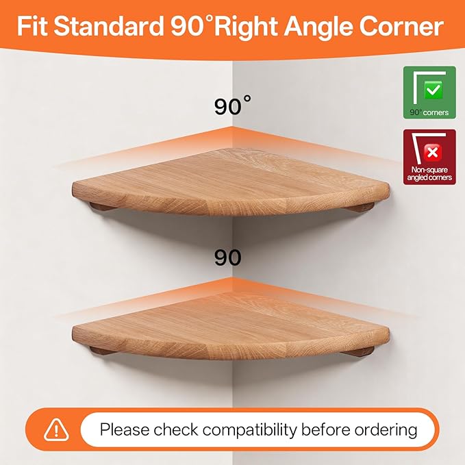 Gieanoo Corner Floating Shelf 16inch Solid Oak Wood Floating Corner Shelf - Image 6
