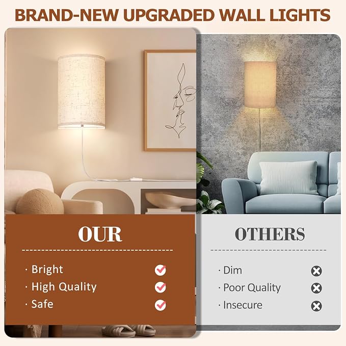 OCATO Plug in Wall Sconces Set of Two: Wall Light Wall Lamp - Image 6