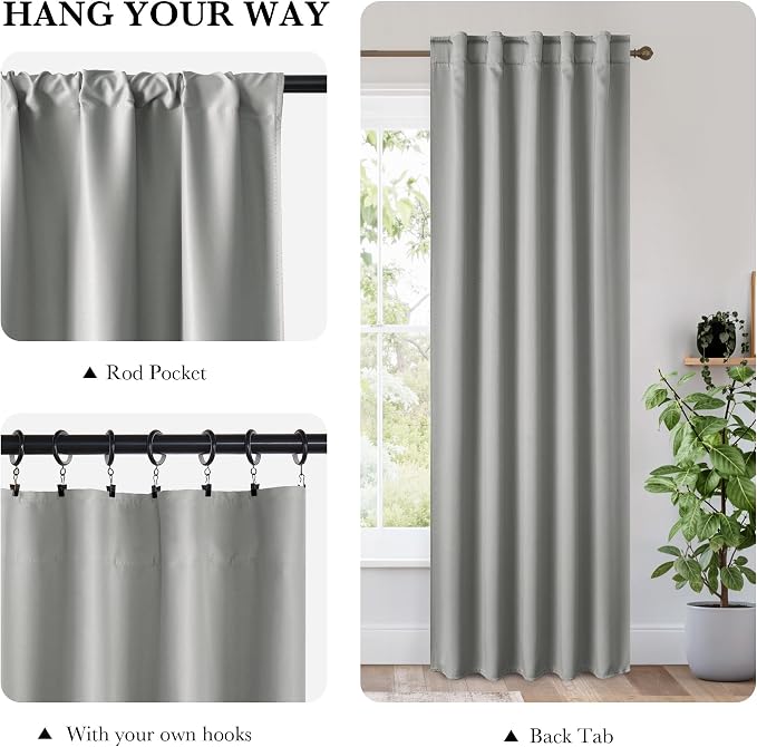 RYB HOME Bedroom Blackout Curtains 72 inches Long, 100% Blackout Thermal - Image 2