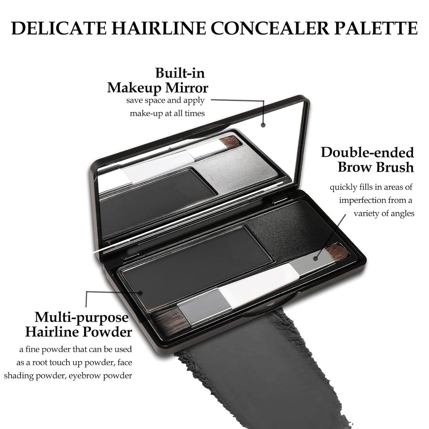 Boobeen Hair Shadow Powder Kit, Root Touch Up Powder Cover Hair Color, Temporary Concealer Powder with Brush for Gray Hair Root