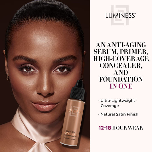 Luminess Air Silk 4-In-1 Airbrush Foundation- Foundation, Shade 150 (.5 Fl Oz) - Sheer to Medium Coverage-Anti-Aging Formula Hydrates and Moisturizes - Professional Makeup Kit for Cordless Air Brush