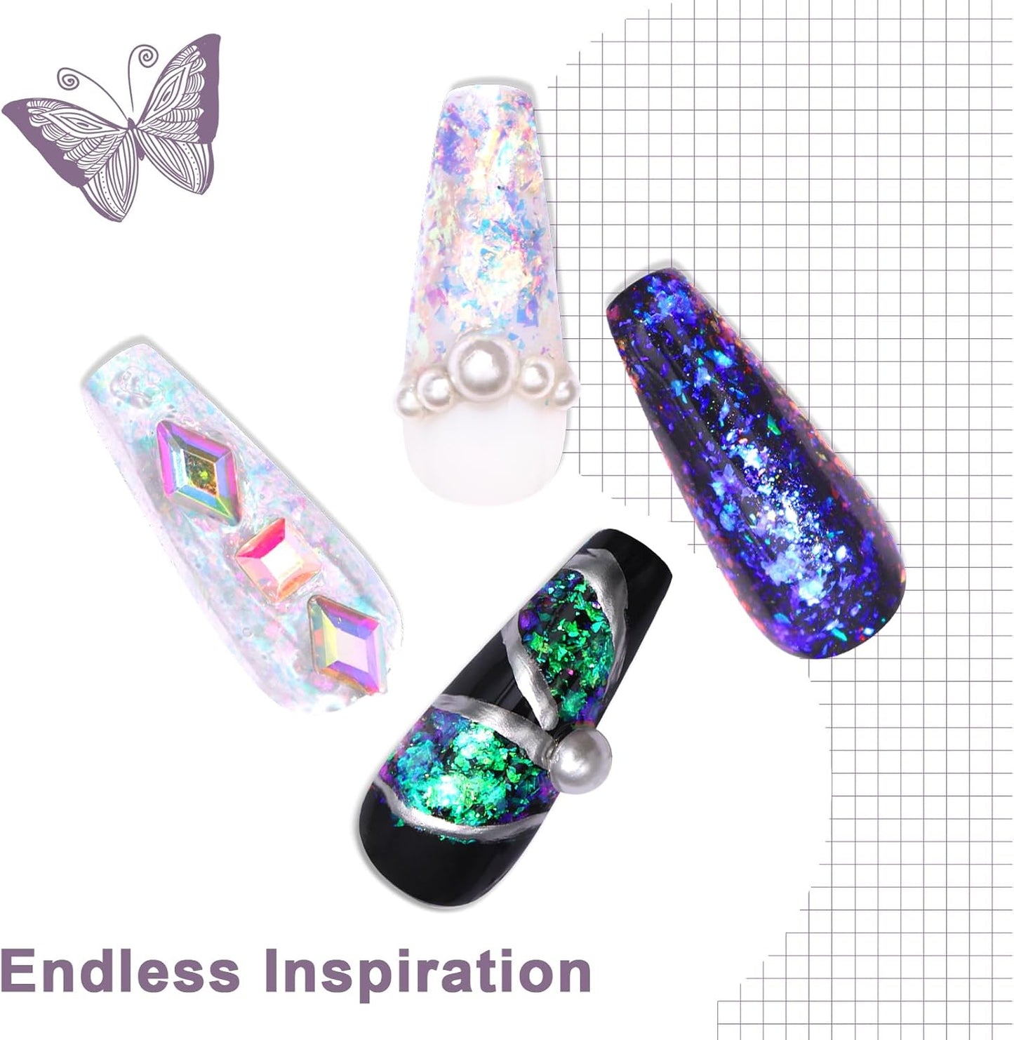Laza Starry Night Chameleon Flakes Nail Glitter Irregular Opal Nail Foil Flakes Chunky Confetti Color-Shift Sequins Iridescent Fairy Dust for Mermaid Nails Design, Nail Decorations for Nail Art