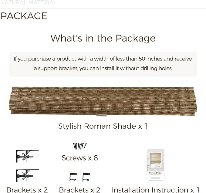 TWOPAGES Natural Woven No Drill Roman Shades, Custom Cordless Blackout Bamboo - Image 8